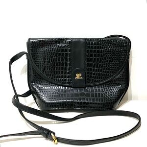 Vintage Courreges Black Croc Effect Leather Crossbody Bag